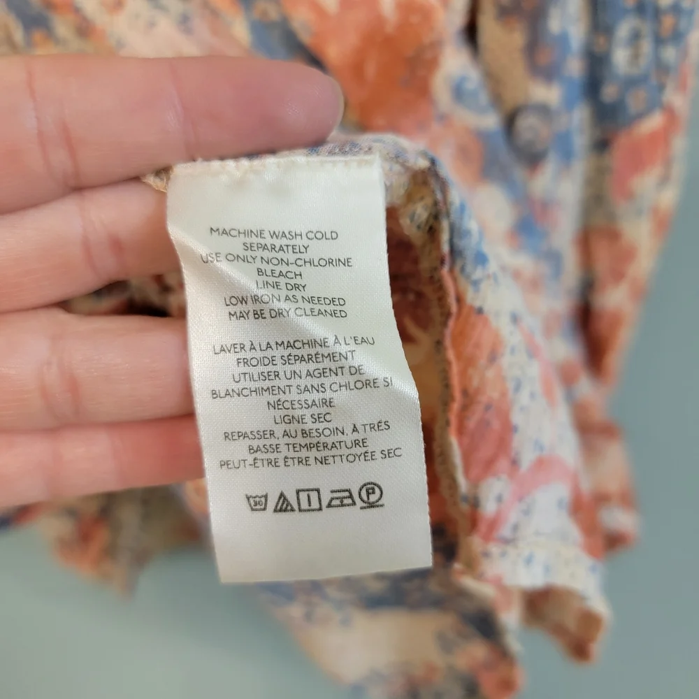 SOLD DO NOT BUY Batwing Floral Button Up Top Womens XL Boho Patch Festive - Picture 9 of 14